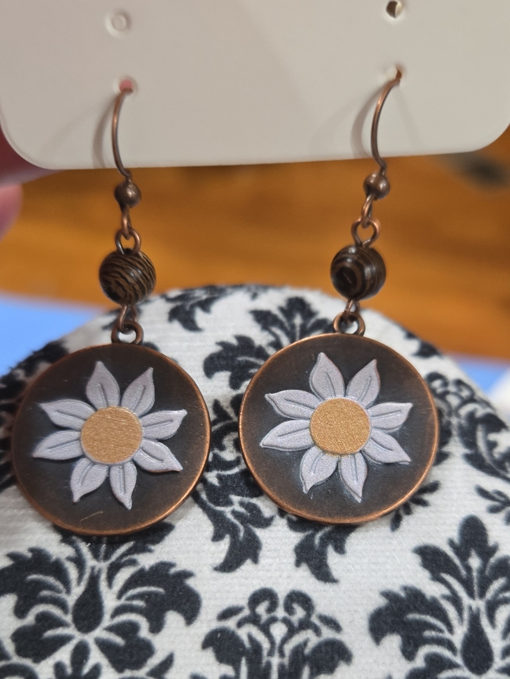 Copper Floral Drop Earrings